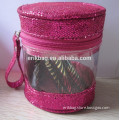 cheap personalized small round polyester cosmetic bags with brushes